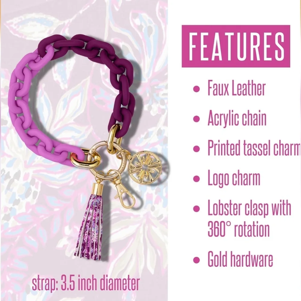 Lilly Pulitzer Purple-to-Pink Ombre Chain Keyring Bracelet- Amarena Cherry - Picture 2 of 8